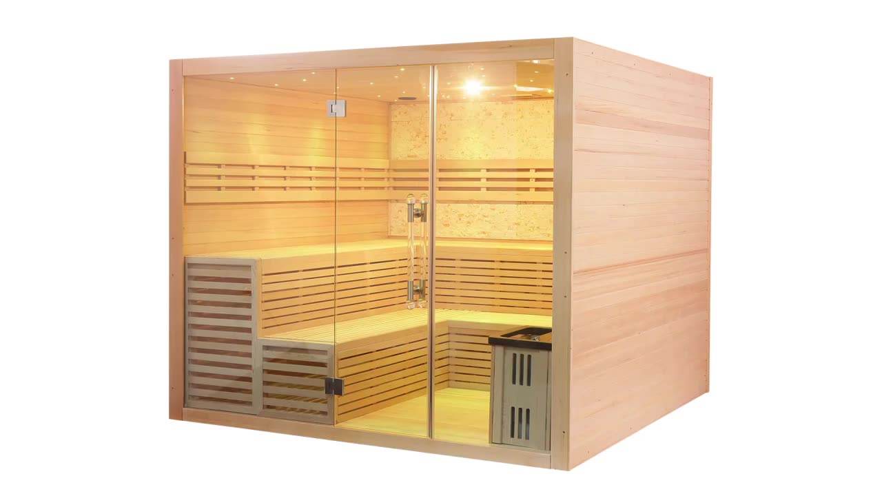 SAUNASNET Indoor Therapy Wood Steam Sauna Rooms（Double Bench）Glass 10