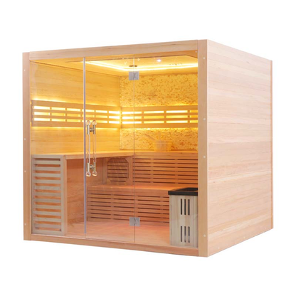 SAUNASNET Hemlock / Red Cedar Indoor Therapy Wood Steam Sauna Rooms Glass 09