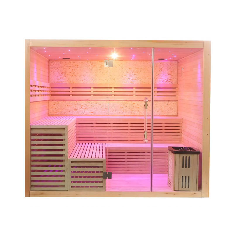 SAUNASNET Indoor Therapy Wood Steam Sauna Rooms（Double Bench）Glass 10