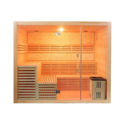 SAUNASNET Indoor Therapy Wood Steam Sauna Rooms（Double Bench）Glass 10