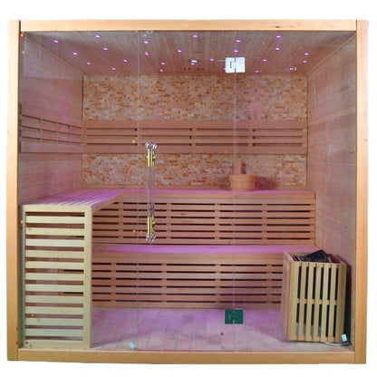 SAUNASNET Hemlock / Red Cedar Indoor Therapy Wood Steam Sauna Rooms Glass 09