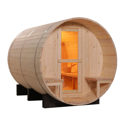 SAUNASNET Canadian Wood Outdoor Sauna Room Barrel 02