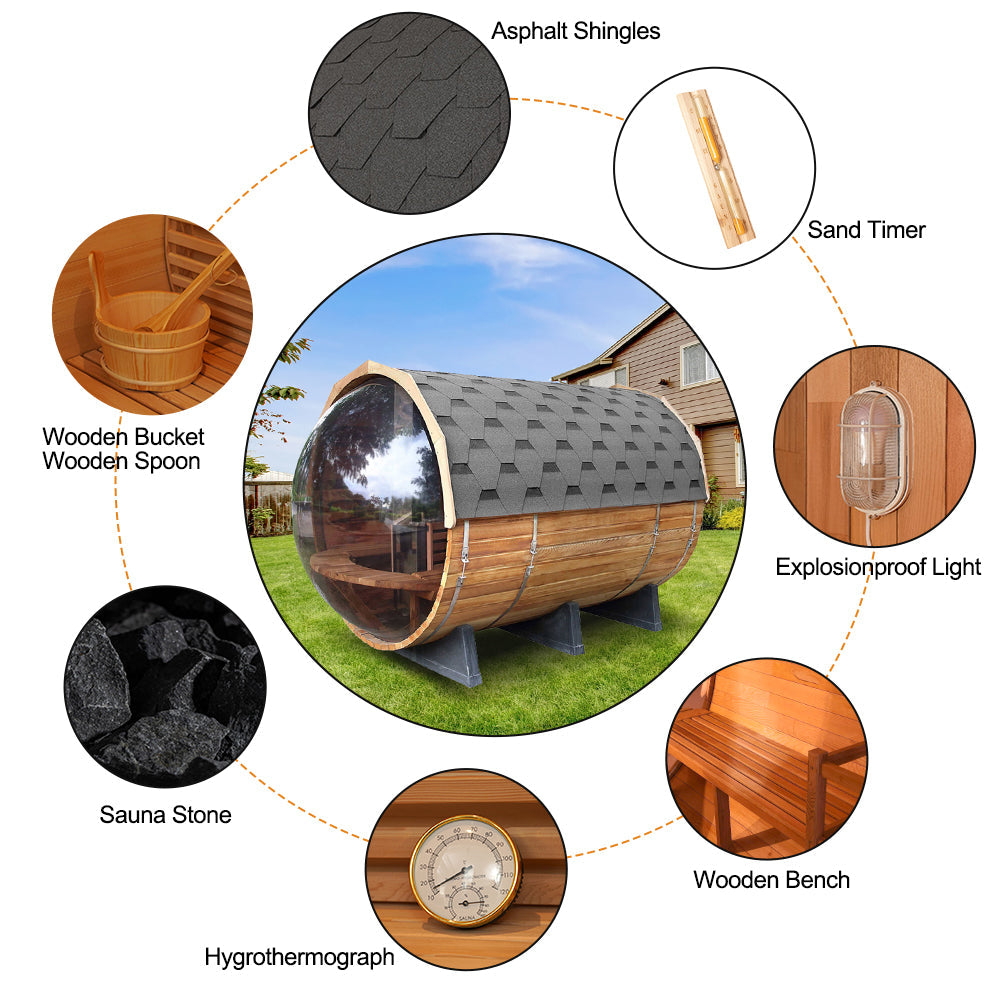 SAUNASNET Traditional Panoramic Barrel Sauna (Asphalt shingles) Barrel 06