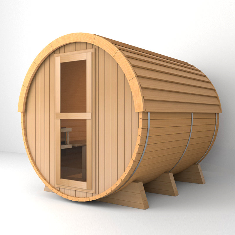 SAUNASNET Outdoor Sauna With Panoramic View Window (Wood shingles) Barrel 05