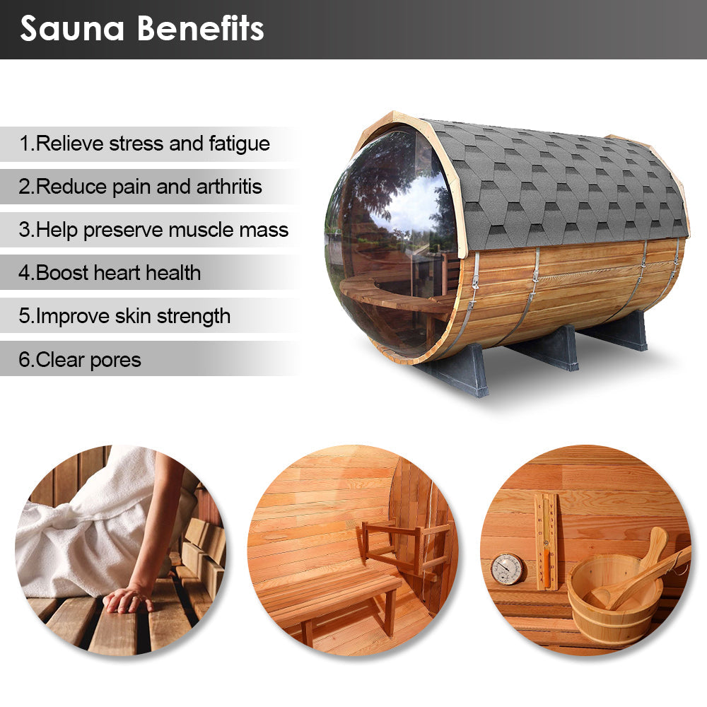 SAUNASNET Traditional Panoramic Barrel Sauna (Asphalt shingles) Barrel 06