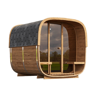 SAUNASNET Luxurious Cube Outdoor Sauna Room with Porch Square 02