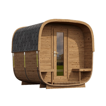 SAUNASNET Luxurious Cube Outdoor Sauna Room with Porch Square 02