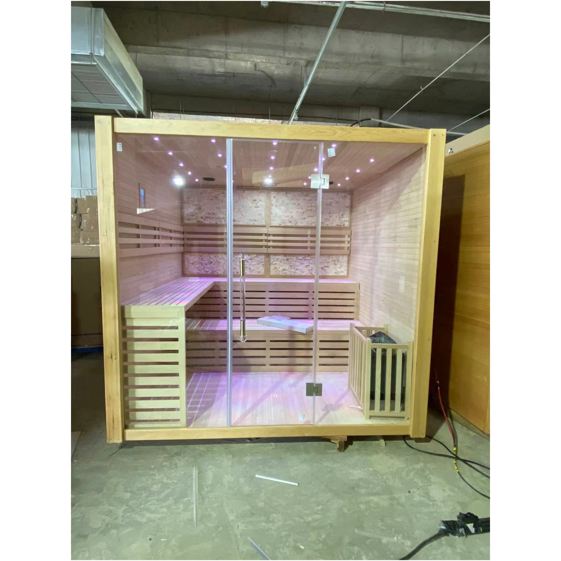 SAUNASNET Hemlock / Red Cedar Indoor Therapy Wood Steam Sauna Rooms Glass 09