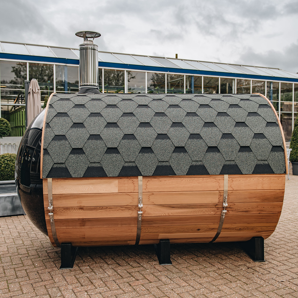 SAUNASNET Traditional Panoramic Barrel Sauna (Asphalt shingles) Barrel 06