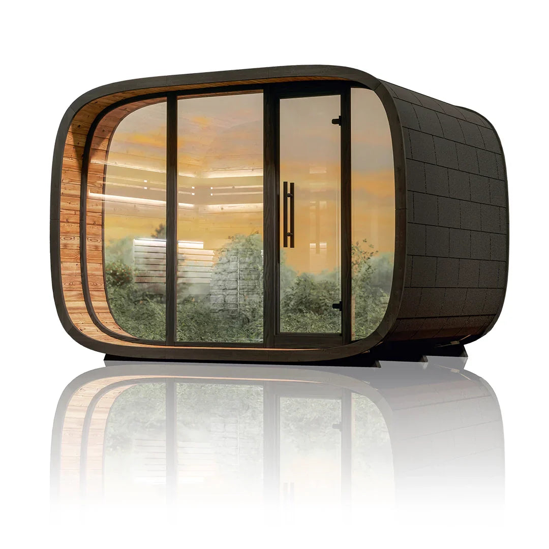 SAUNASNET Mirage Cube Outdoor Cabin Sauna With Changing Room (L-Bench) Round 03