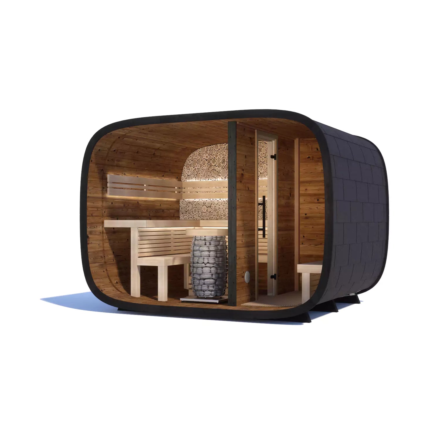 SAUNASNET Mirage Cube Outdoor Cabin Sauna With Changing Room (L-Bench) Round 03