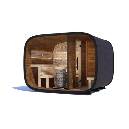 SAUNASNET Mirage Cube Outdoor Cabin Sauna With Changing Room (L-Bench) Round 03