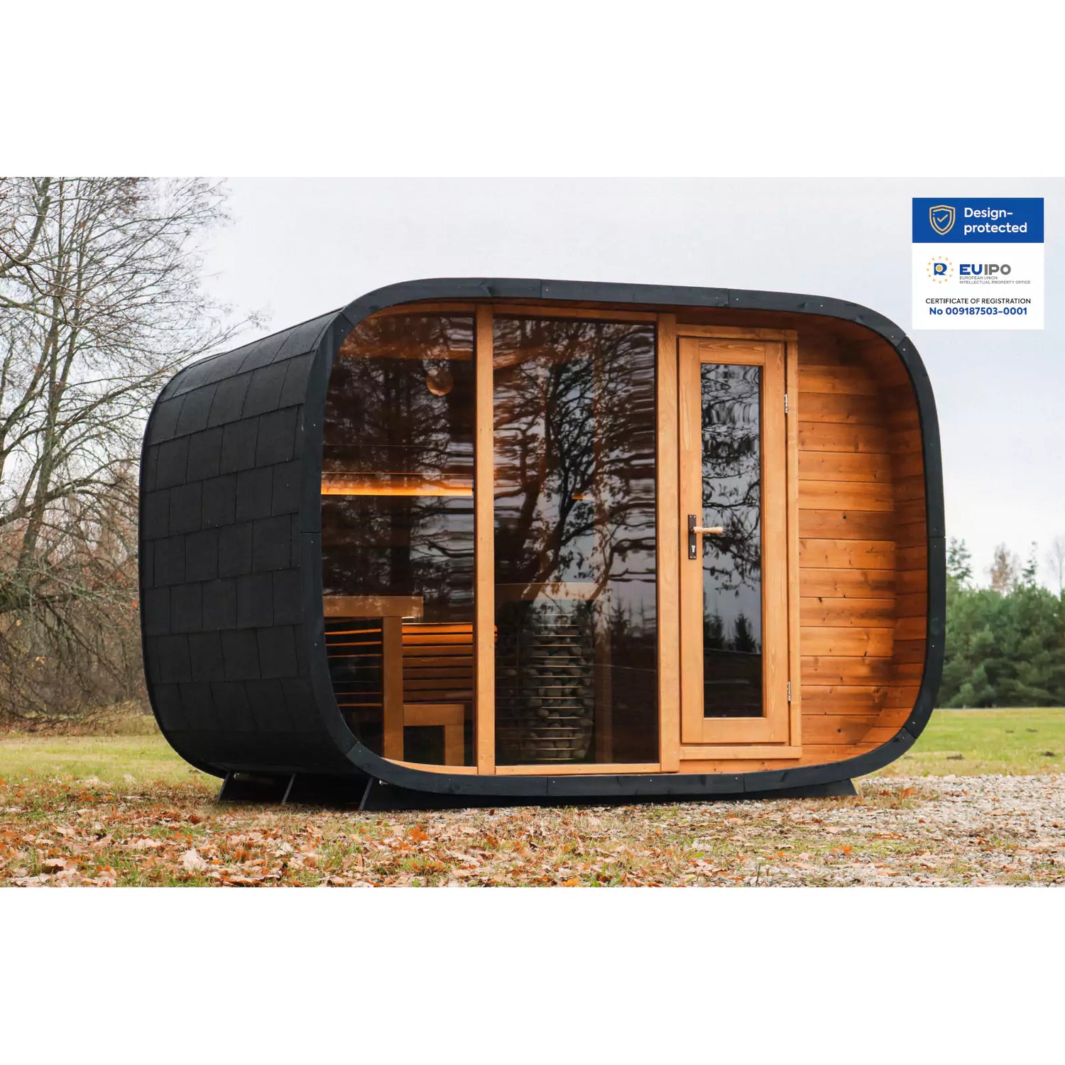 SAUNASNET Mirage Cube Outdoor Cabin Sauna With Changing Room (L-Bench) Round 03