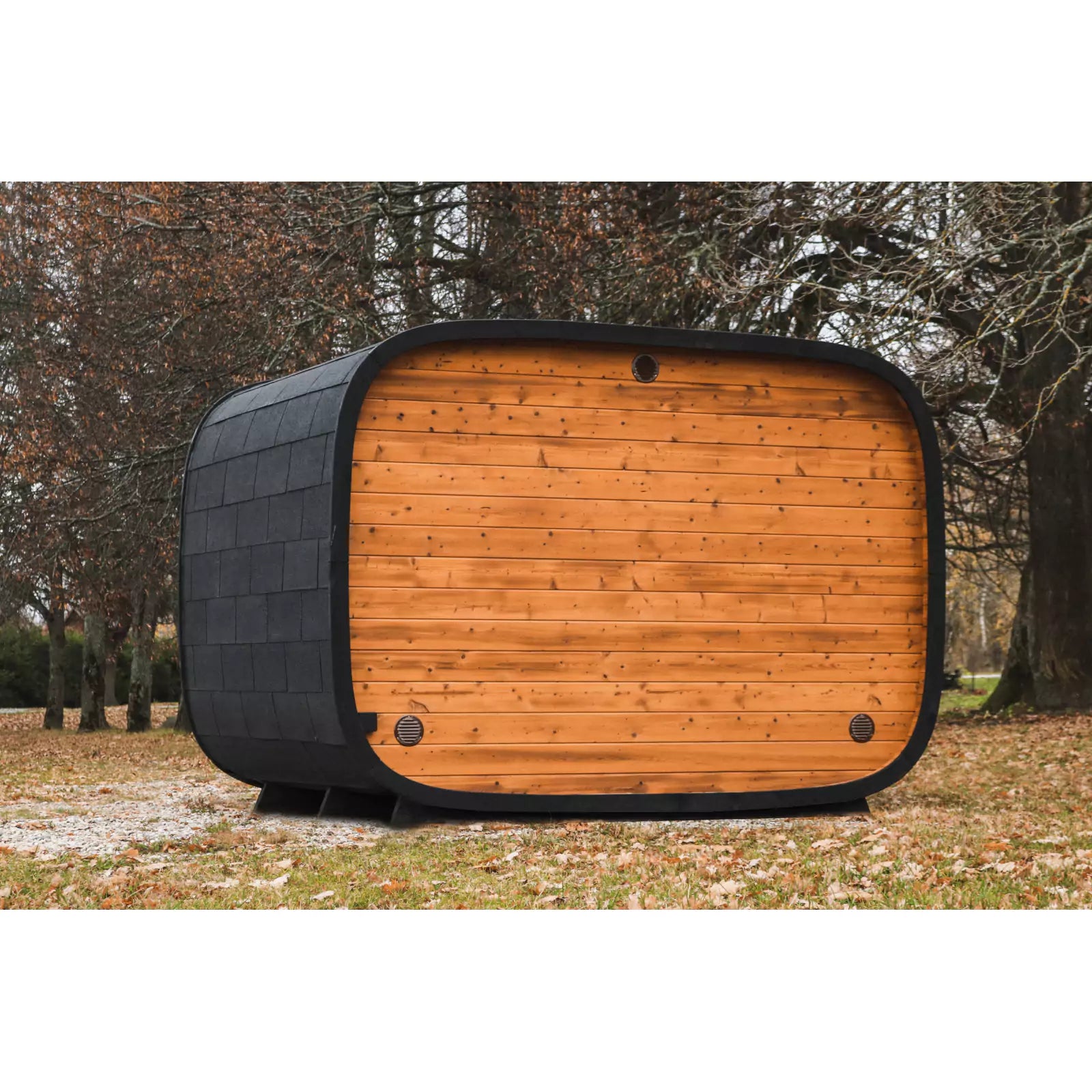 SAUNASNET Mirage Cube Outdoor Cabin Sauna With Changing Room (L-Bench) Round 03