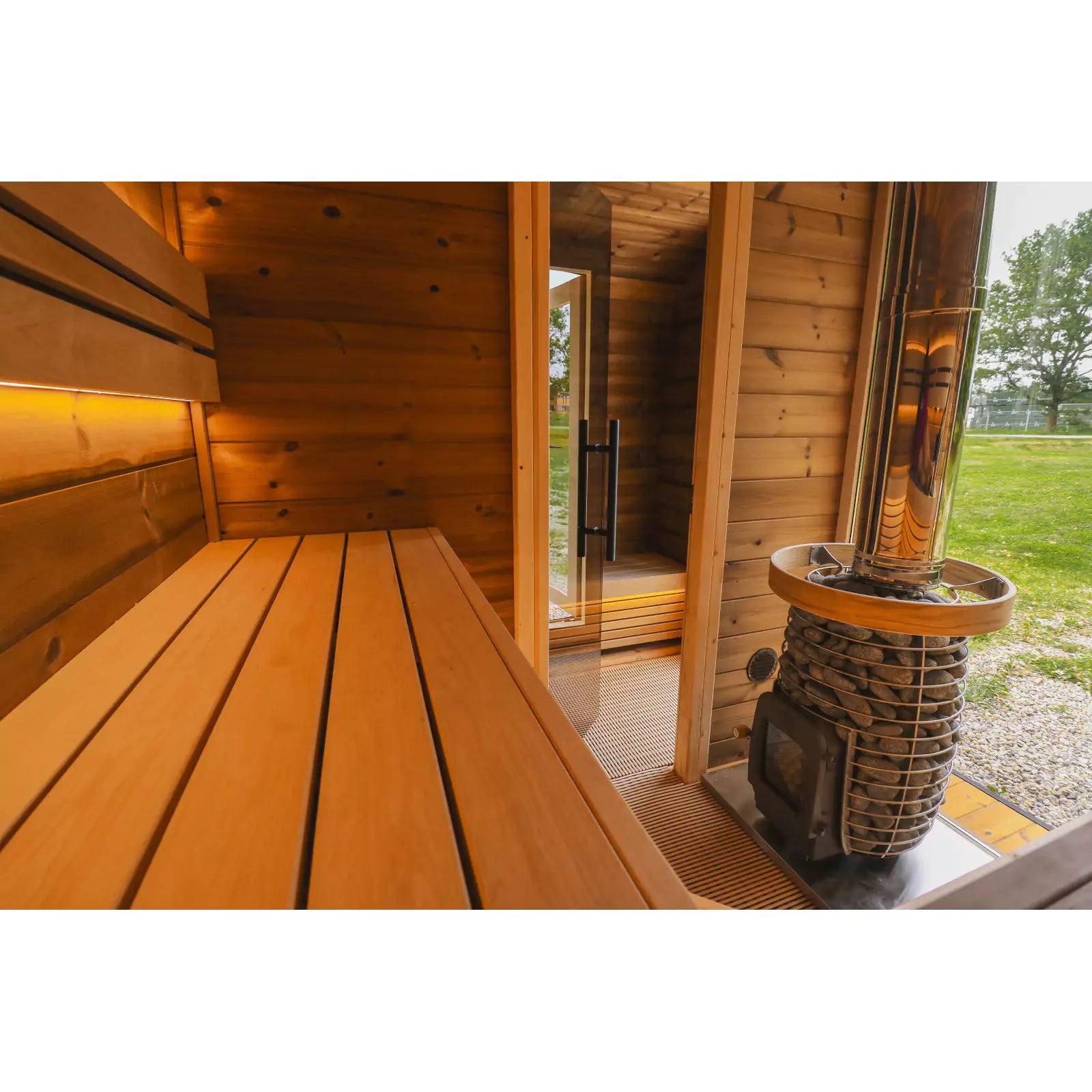 SAUNASNET Mirage Cube Outdoor Cabin Sauna With Changing Room (L-Bench) Round 03