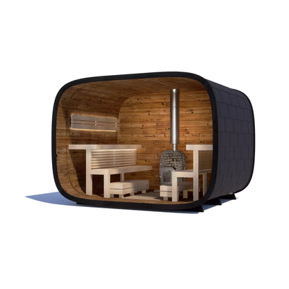 SAUNASNET Echo Round Cube Outdoor Cabin Sauna For 6-8 People (Facing Benches) Round 01